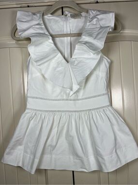 Kate Spade White California Dreaming Ruffle Neck Peplum Top SIZE 00